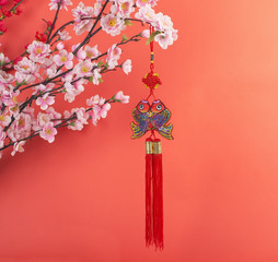 Traditional chinese knot,calligraphy mean happy new year