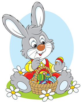 Easter Bunny with a basket of painted eggs