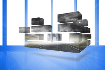 Composite image of road and city on abstract screen