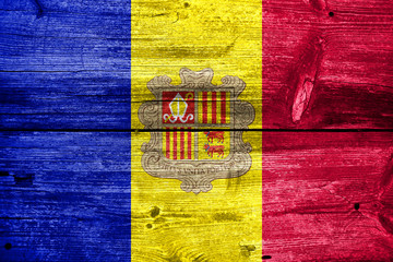 Andorra Flag painted on old wood plank texture