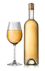 Bottle and white glass wine