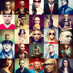 Hipster people concept. Collage of fashionable men & women