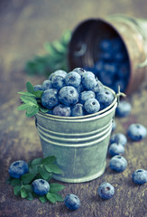 Blueberries in the small bucket