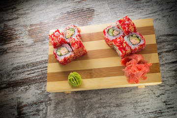 Sushi roll on a vintage background