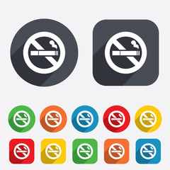 No Smoking sign icon. Cigarette symbol.