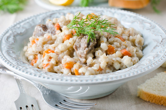 Barley porridge with meat and vegetables