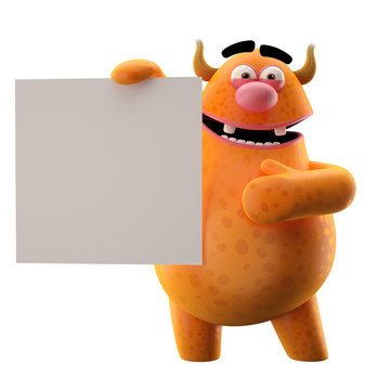 3D object, monster, funny cartoon isolated on white background