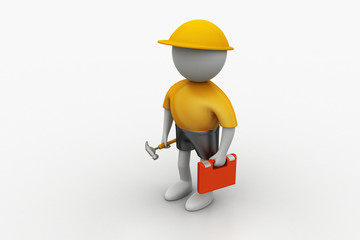 3D construction worker with spanner and safety helmet