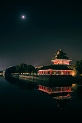 the turret of beijing forbidden city in night,China