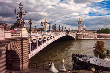 Fototapeta na wymiar Beautiful bridge of Alexandre III in Paris at cloudy day