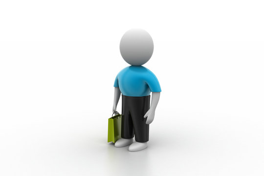 3d man with shopping bag