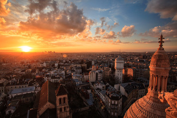 Aerial view of Paris at sunset