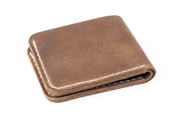 brown leather wallet isolated on white background