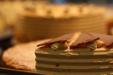 delicious cake with chocolate and nuts