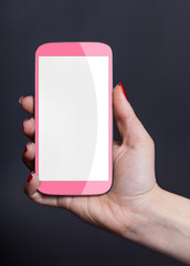 pink mobile phone in a female hand