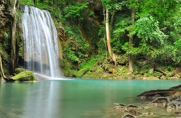 Green Waterfall in Tropical Rainforest - 61963061