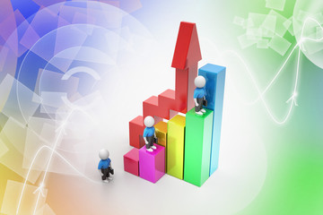 3d business people climbing on bar graph