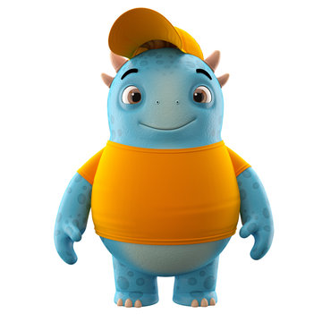 3D character, cheerful cartoon lizard or dinosaurus