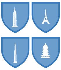 Bâtiments sur 4 blasons