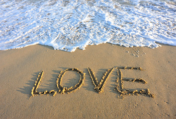 love word drawn on beach