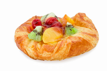 danish pastry with fruits isolated on white background
