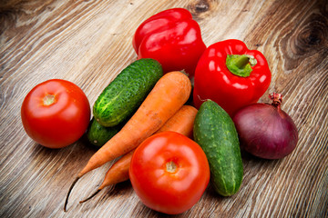 Fresh organic vegetables on the wooden table