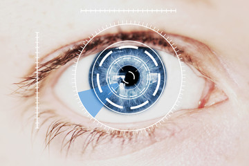 Security Iris Scanner on Intense Blue Human Eye