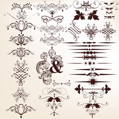 Collection of vector decorative calligraphic elements in vintage