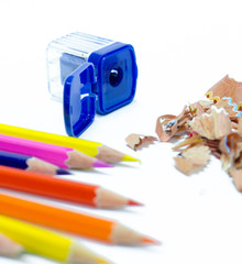 crayon shavings on white background