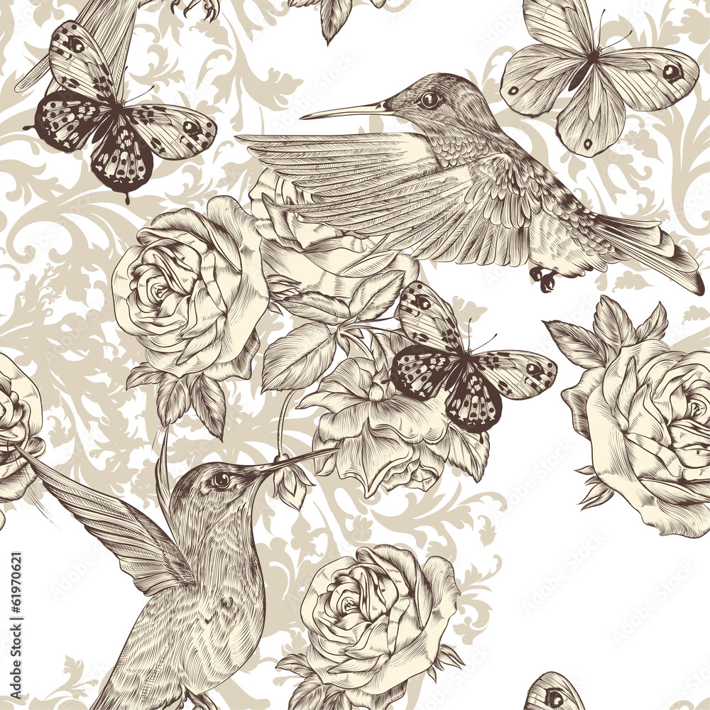 Poster beautiful vector background with butterflies in vintage style