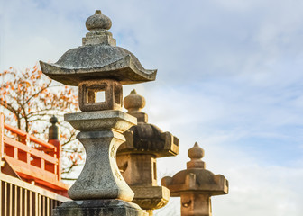 Stone lanterns at Kiyomizu-dera temple in Kyoto