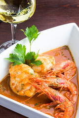 Monkfish with prawn