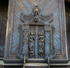Wood carving detai at Shwe In Bin Kyaung  in Mandalay, Myanmar