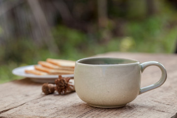 Cup of tea on wooden table