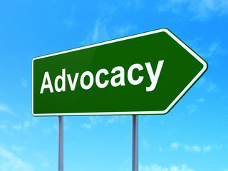 Law concept: Advocacy on road sign background
