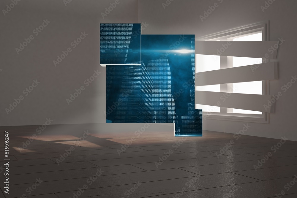 Poster composite image of cityscape graphic on abstract screen