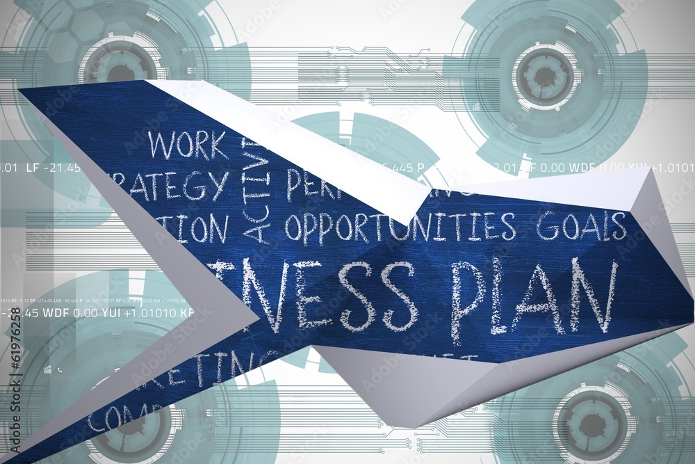 Poster composite image of business plan on abstract screen