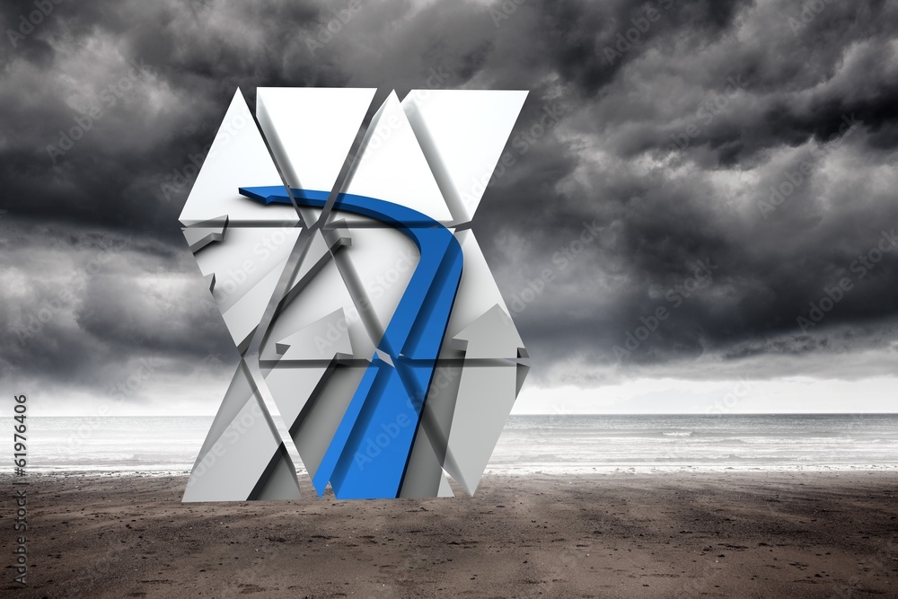 Poster Composite image of blue arrow on abstract screen