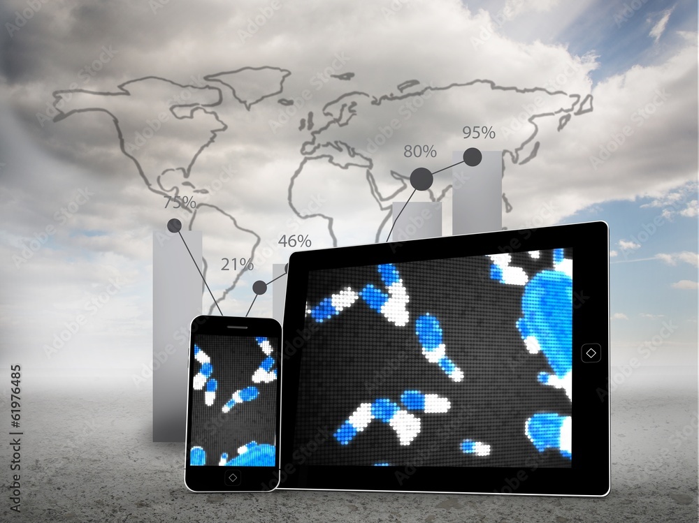 Poster composite image of falling pills on tablet and smartphone
