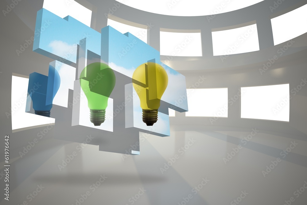 Poster composite image of light bulbs on abstract screen