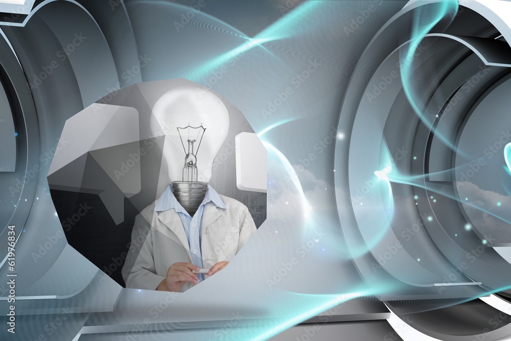 Poster Composite image of light bulb man on abstract screen