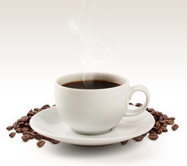 Coffee cup and beans on a white background (clipping path).