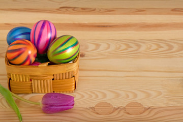 Colorful Easter eggs in the basket. 