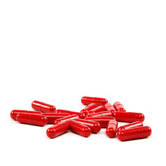 Medications. Pill capsules on white background.