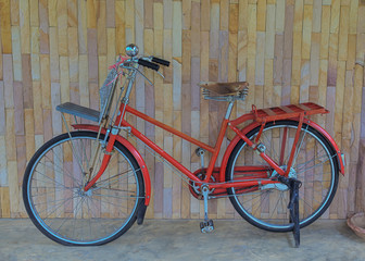 Vintage old bicycle on wall