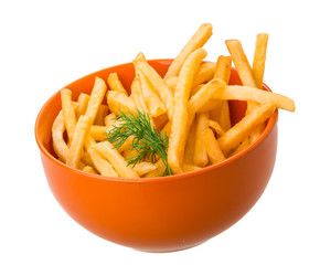 French fries on white background