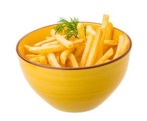 French fries on white background