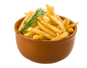 French fries on white background