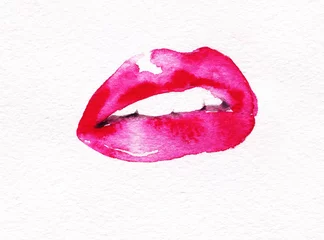 Photo sur Plexiglas Visage aquarelle Les lèvres des femmes. Illustration de mode peinte à la main