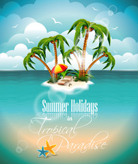 Fototapeta na wymiar Summer holiday illustration with paradise island